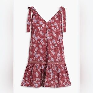 Eberjey Kayla Burgundy Floral Cotton Voile Cover Up Mini Dress S